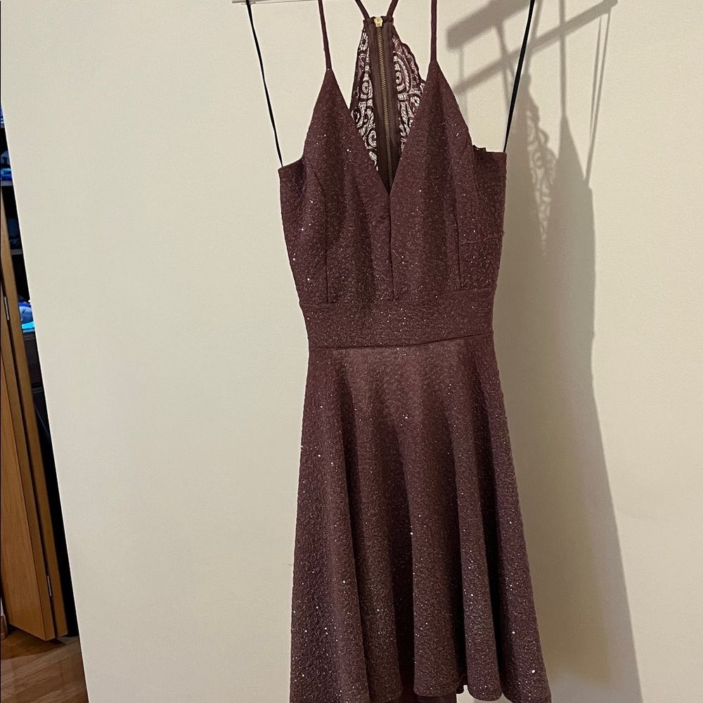 Elegant Mauve/Lilac Lace Halter Dress